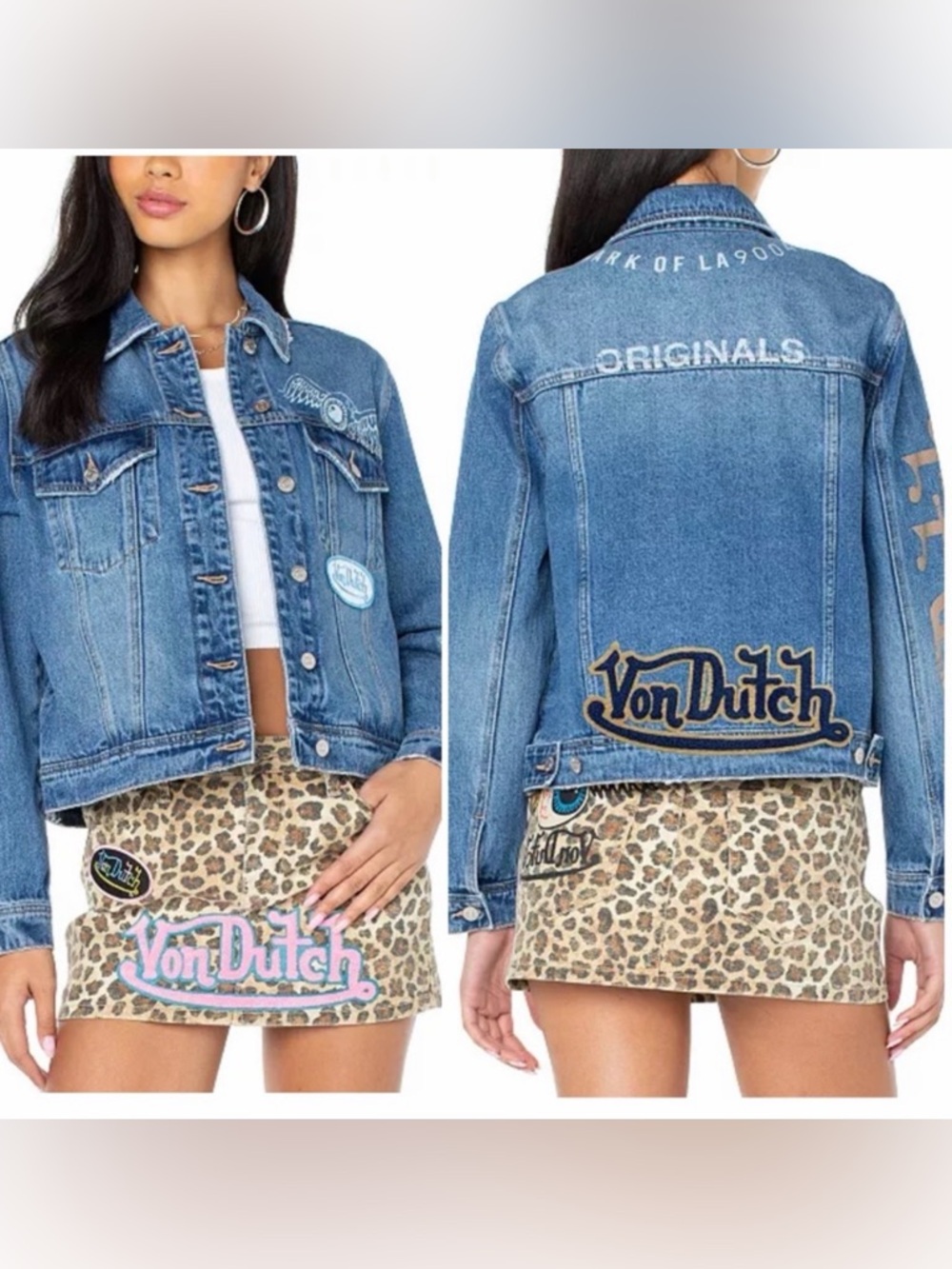Von Dutch Blue Denim Jacket with Logo Patches